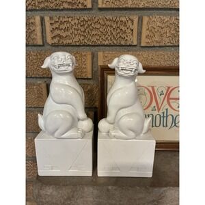 Jonathan Adler Happy Chic White Elizabeth Foo Dog 8" Bookends (Set of 2)